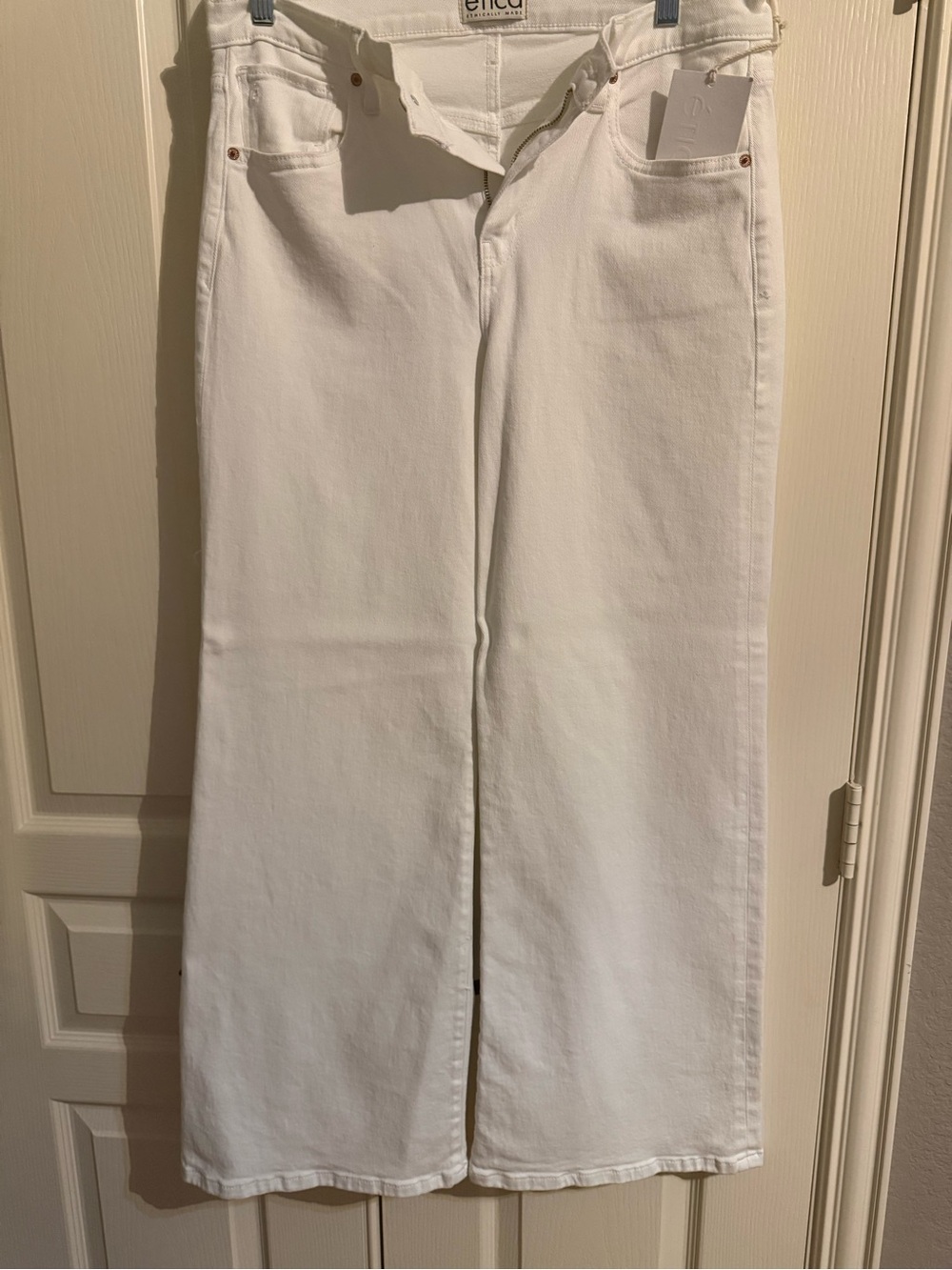 Etica White High-Rise Jeans with Copper Rivets